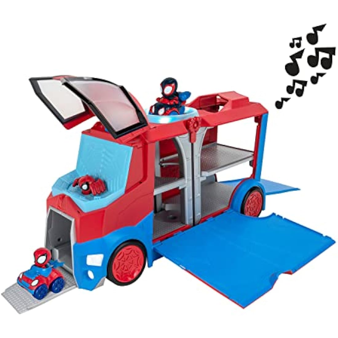 SPIDEY AND HIS AMAZING FRIENDS Marvel's Web Transporter Feature Vehicle, Lights & Sounds-Includes 2 Amazing Minis: Spidey and Miles Morales: Spider-Man