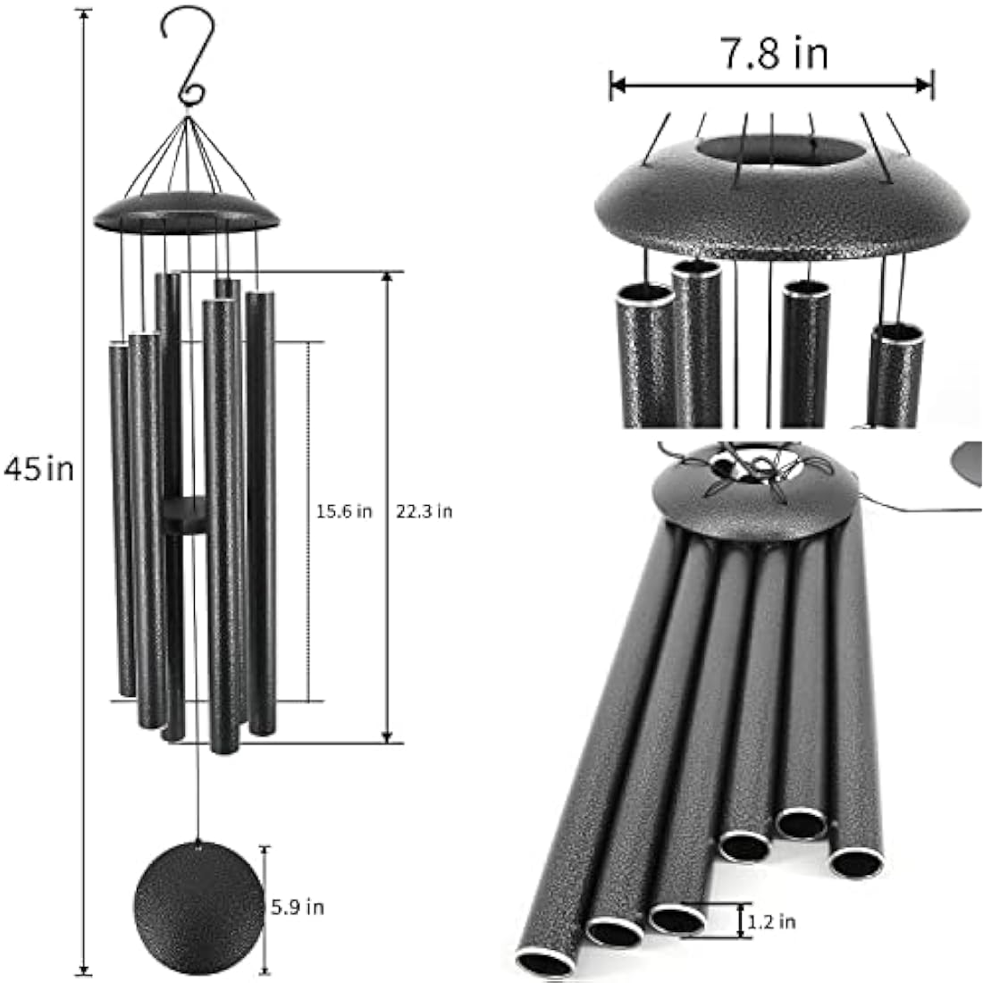 ASTARIN Wind Chimes Outdoor, 45-Inch Memorial Wind Chimes with 6 Heavy Tubes, Unique Outdoor Decor, Sympathy Gifts, Antique Silver