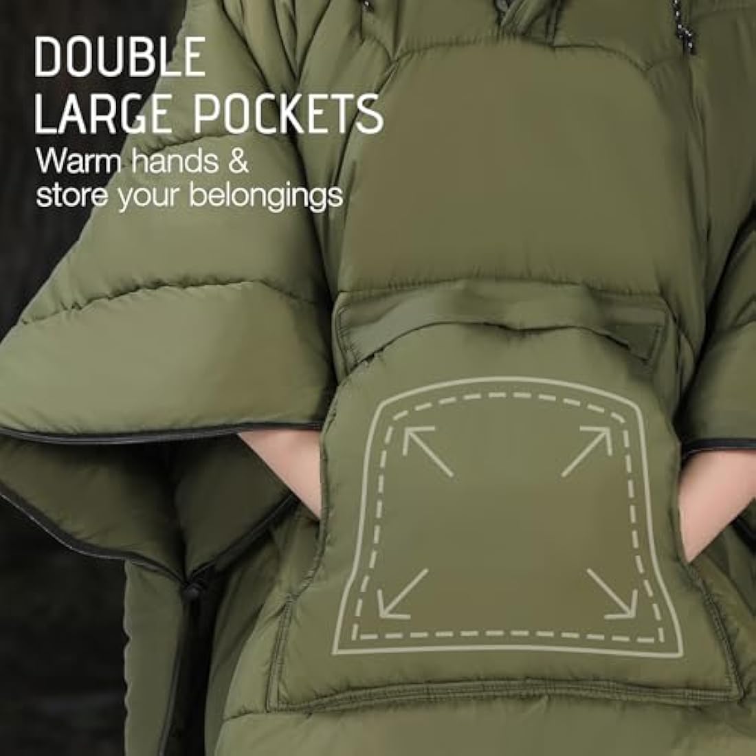 REDCAMP Wearable Camping Blanket Lightweight, Multifunctional Warm Travel Quilt Waterproof, Compact Wearable Poncho with Detachable Hood for Camping, Hiking (Army Green)