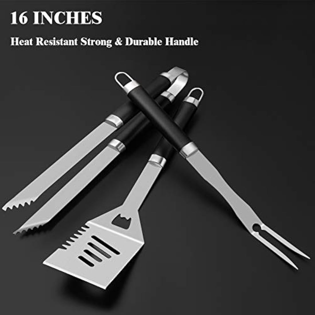 ROMANTICIST 26pcs Extra Thick Stainless Steel Grill Tool Set for Men,Heavy Duty Grilling Accessories Kit for Backyard, BBQ Utensils Gift Set with Meat Thermometer in Aluminum Case for Birthday Black