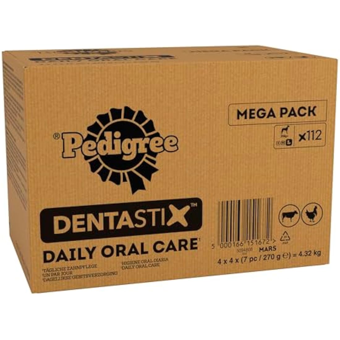 PEDIGREE DENTASTIX - Dental Dog Chews - Adult Large Dogs 25kg+ - 4 x 28 Sticks - Megapack of Dog Dental Sticks
