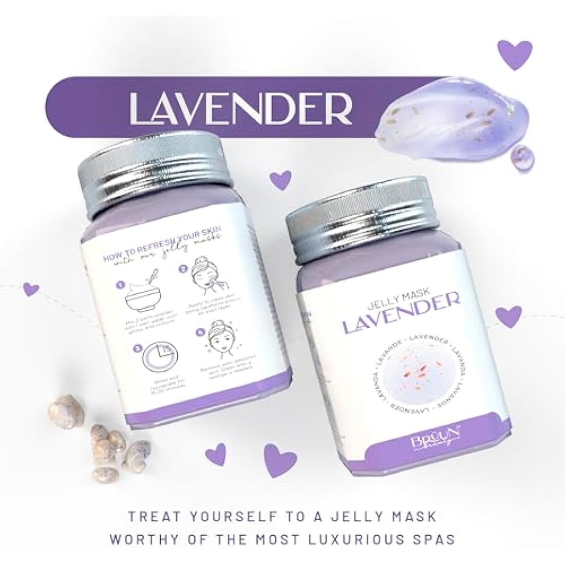 BRÜUN Peel-Off Lavender Jelly Mask for Face Care – A 23 fl oz Rubber Mask Jar for 30 to 35 Treatments – A Skin Care Moisturizing Gel Mask of Spa Set for Men, Women and Adults
