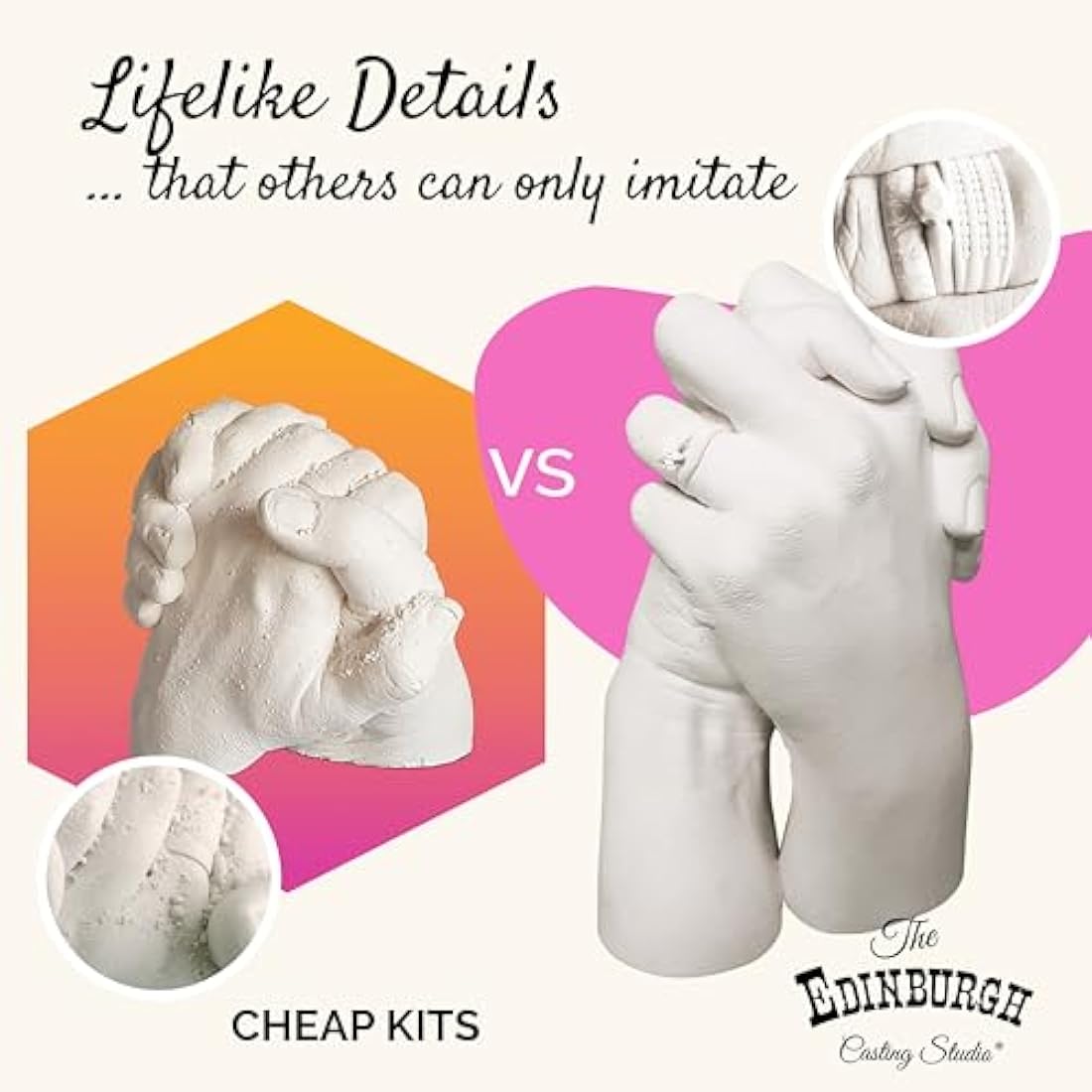 Edinburgh Casting Studio Premium Hand Casting Kit for 2 - Gift for Valentine's, Engagement, Wedding, Anniversary, Couples