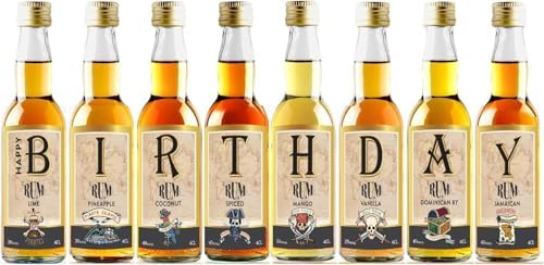 Birthday Rum Tasting Set - Miniature Rum Selection Gift Set Perfect For Any Rum Lover - 40ml Glass Bottles - Made By IL GUSTO (Pack of 8)