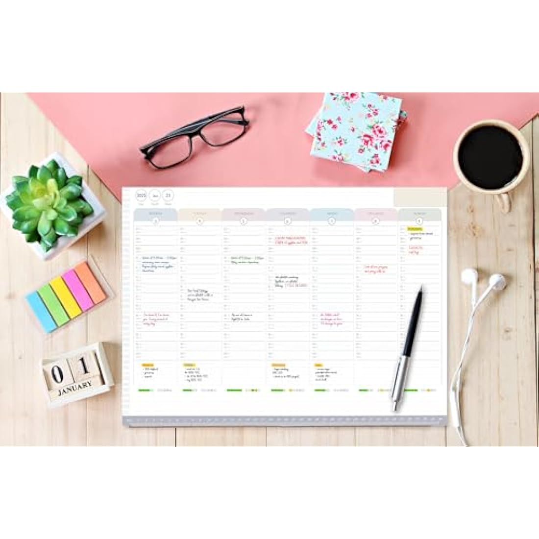 Weekly Planner Pad – To Do List Notepad Organiser – Day Planner with Sticky Notes, Desk Planner for Meal, Menu, Appointments, Schedule, Productivity and Habit Tracker – 40 Thick Sheets, 30x40cm