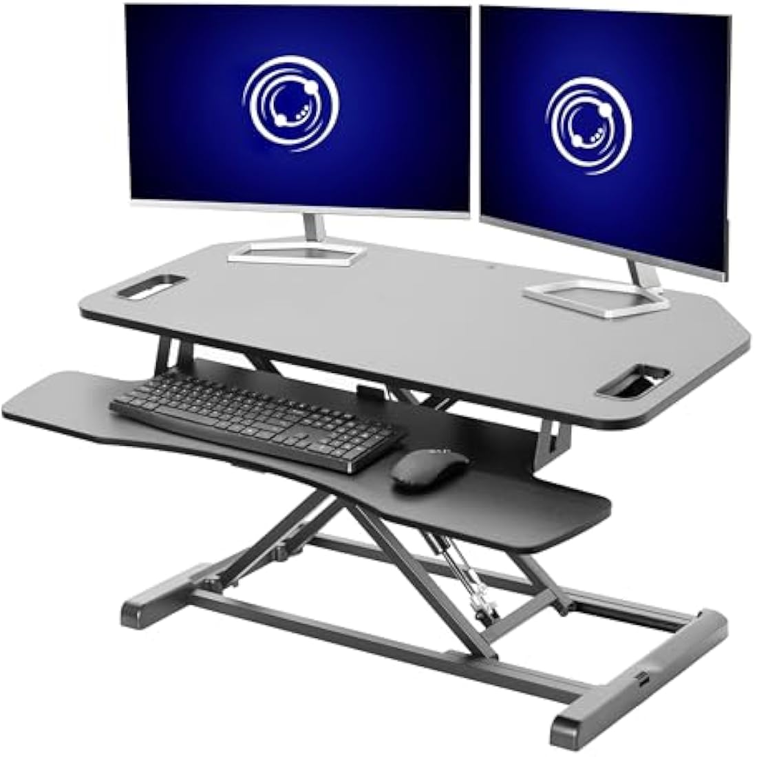 VIVO Extra Wide Corner Height Adjustable 97 cm Stand up Desk Converter, Sit Stand Tabletop Dual Monitor and Laptop Riser Workstation, Black, DESK-V000KL