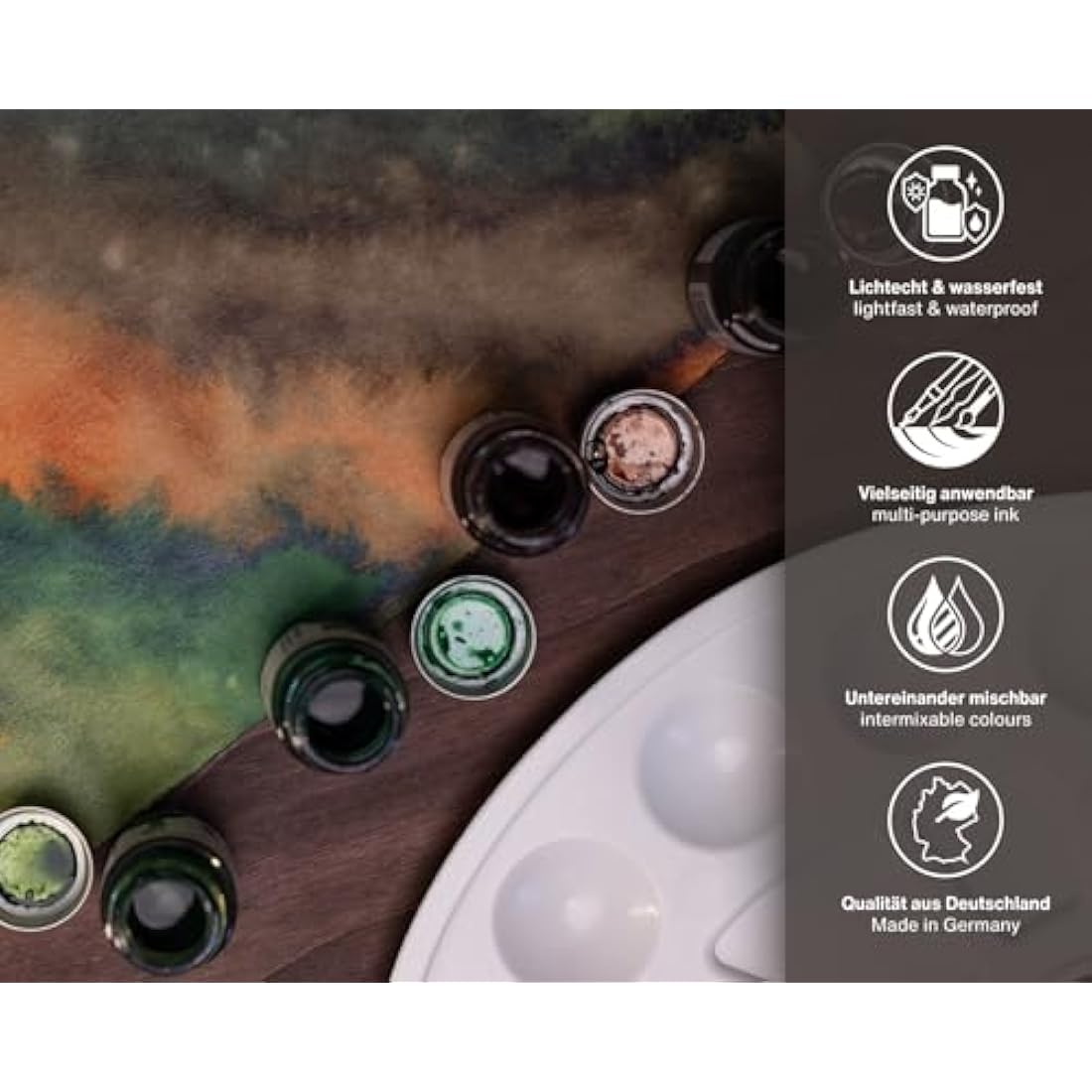 Octopus Write and Draw Ink Set Forest Waterproof Ink for Writing and Drawing, Calligraphy Ink, Drawing Ink for Fountain Pen, 6 x 10 ml