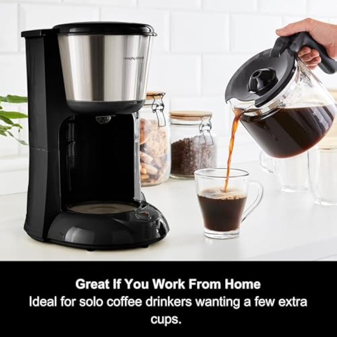 Morphy Richards Equip Filter Coffee Machine, Coffee Maker for Instant Coffee, Pour Over Technology, 10 Cup, Anti Drip, Reusable Filter, Keep Warm, Aroma Blender, Black/Brushed Steel, 162501