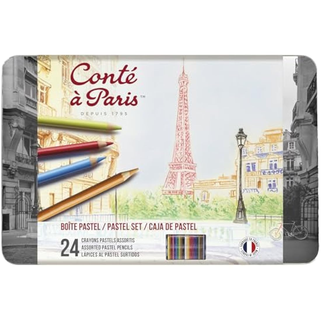 Conte a Paris Pastel Pencil Set - Assorted ,Black/Green/Grey/Yellow,(Set of 24)