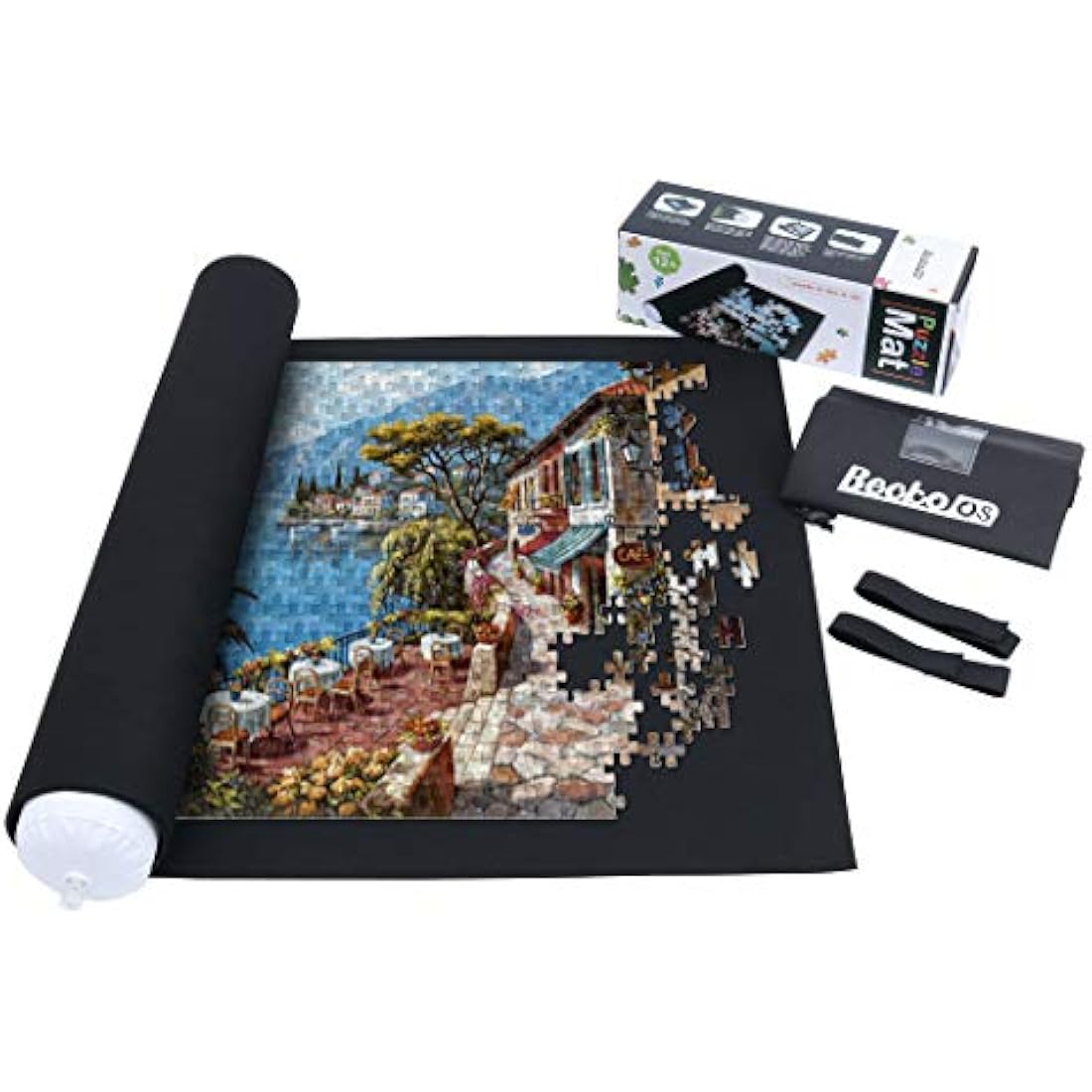 Becko US Puzzle Roll Jigsaw Storage Felt Mat, Jigroll Up To 1,500 Pieces, Material for Jigsaw Puzzle Player, Exquisite Present Box With Drawstring Storage Bag