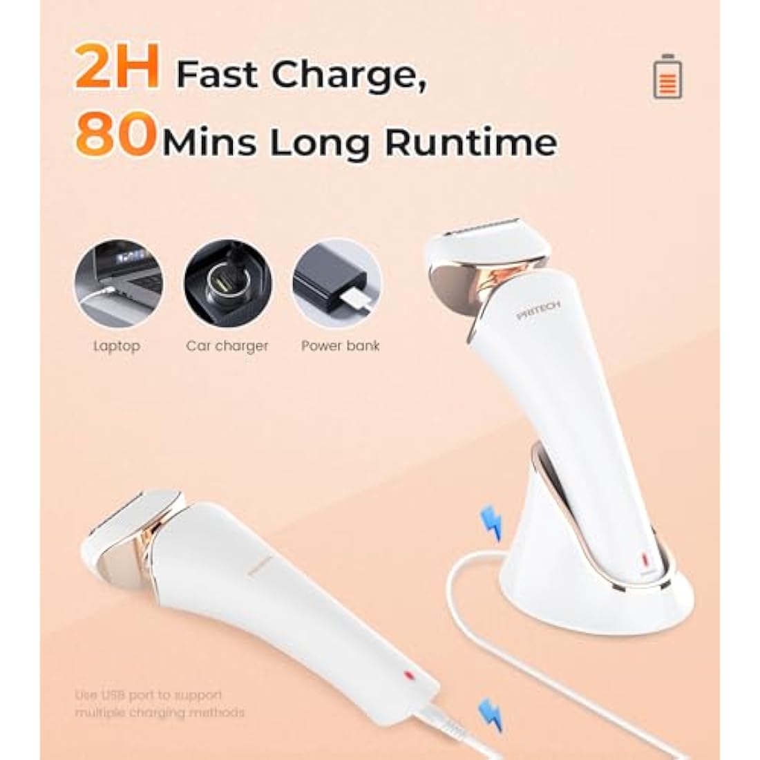 PRITECH Electric Shaver for Women - Cordless Ladies Shaver, Lady Razor for Legs, Arm, Underarms, Bikini, USB Rechargeable Wet & Dry Waterproof Razor for Woman