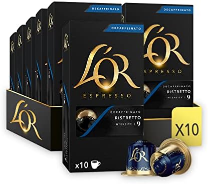 L’OR Espresso Coffee Ristretto Decaffeinato Intensity 9 – Nespresso®* Compatible Aluminium Coffee Capsules - 10 Packs of 10 Capsules (100 Drinks)