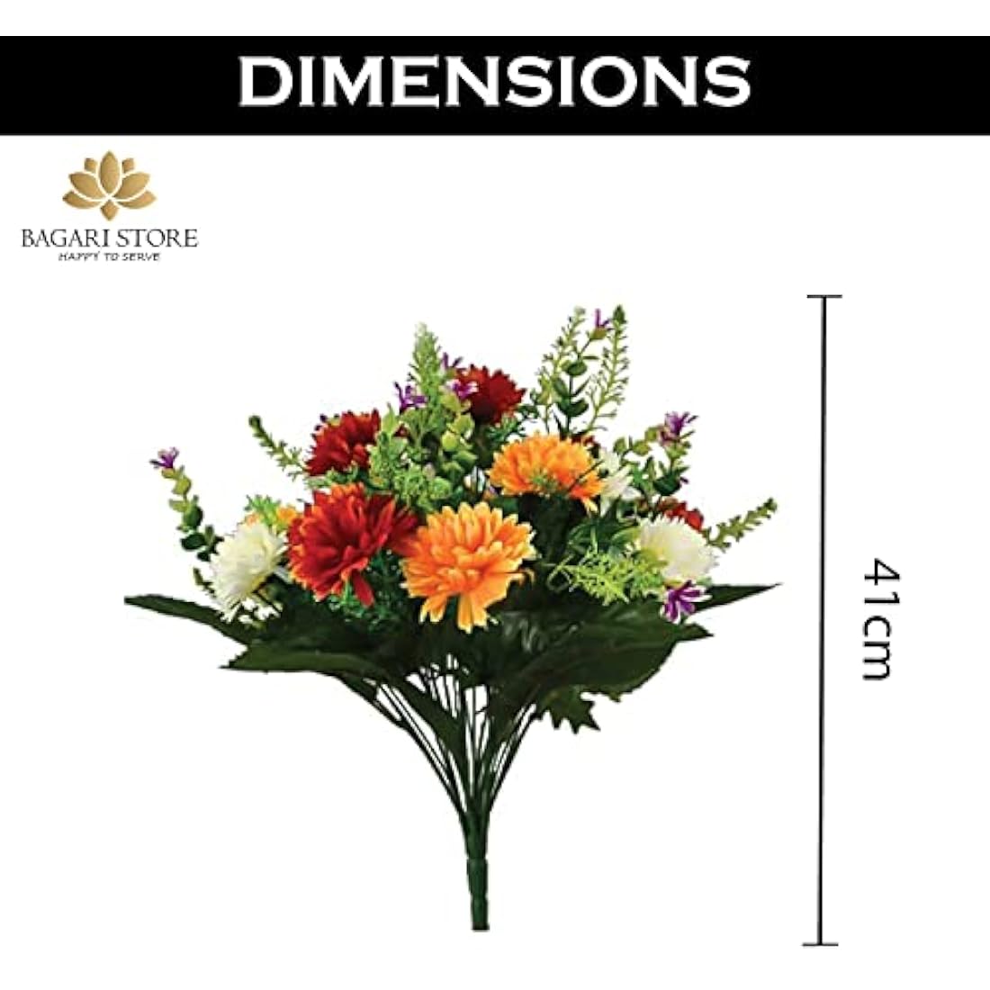 Bagari 41cm Artificial Flowers for Graves- Fake Bunch with 16 Heads Large Mixed Ivory- Red-Orange Bush Flowers Delivery Next Day Prime- Plastic Fresh Bouquet for Outdoor & Indoor Events Wedding Party