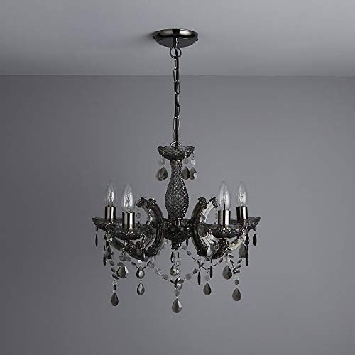 T&S 5 Light Chandelier,5 Lamp Pendant ,Chrome,Smoked.Acrylic Bedroom Living Room Ceiling Light  (Chrome) (Smoked)
