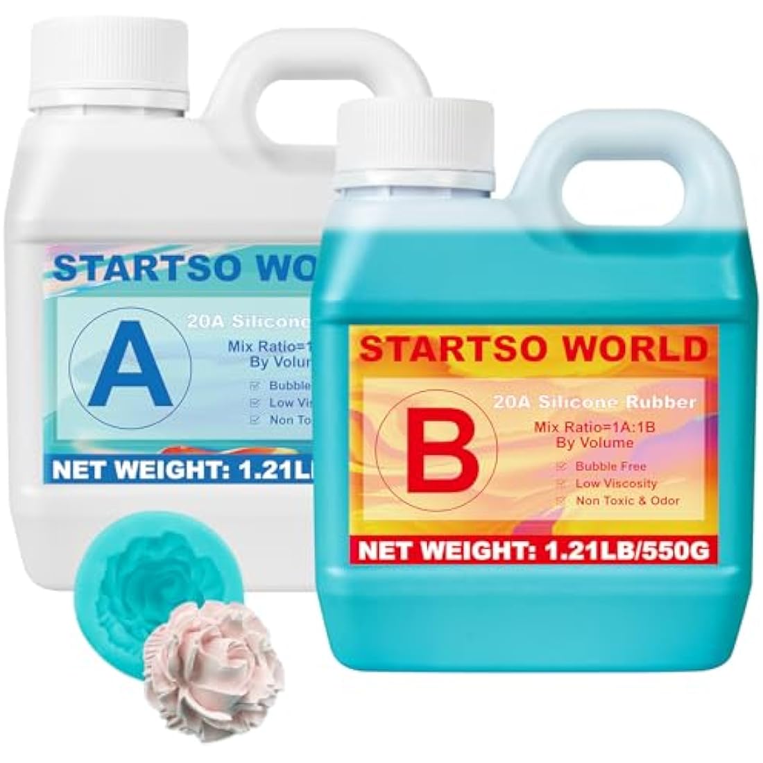 STARTSO WORLD Silicone Mold Making Kit 20A, Jade Green Platinum Liquid Silicone Rubber for Mold Making, Fast Cure & Food Safe Silicone Mold Maker 38OZ, Ideal for Casting Resin Molds/Silicone Molds