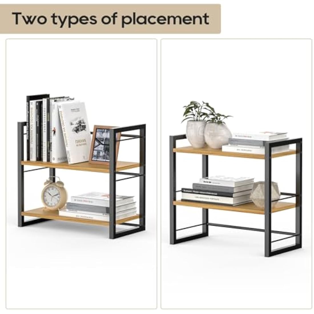 THYGIFTREE Office Desk Shelf Organizer, Wood Desktop Bookshelf Supplies Storage Rack, Shelf for Top of Desk and Dresser (Black)
