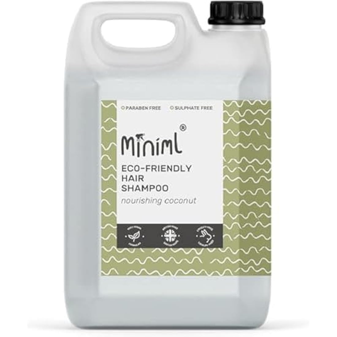 Miniml Natural Eco Hair Shampoo – 5L Refill Nourishing Coconut Men and Womens Sensitive Scalp & Skin Cruelty Free Vegan Friendly Shampoo - For Greasy, Curly, Dry and Dandruff Hair