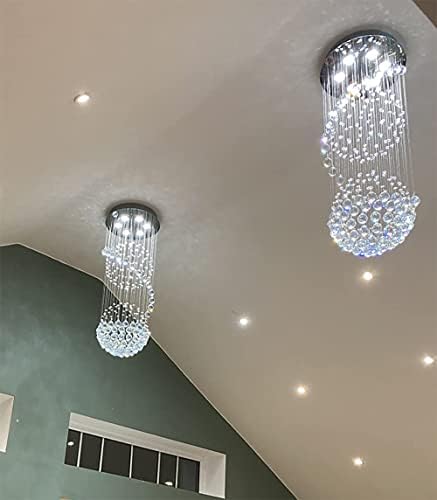 A1A9 Modern Crystal Chandelier Lighting, Clear K9 Glass Crystal Ceiling Light, Luxurious Spiral Sphere Flush Mount Lights for Living Room Hallway Foyer Entryway Corridor, Size: D40cm H110cm