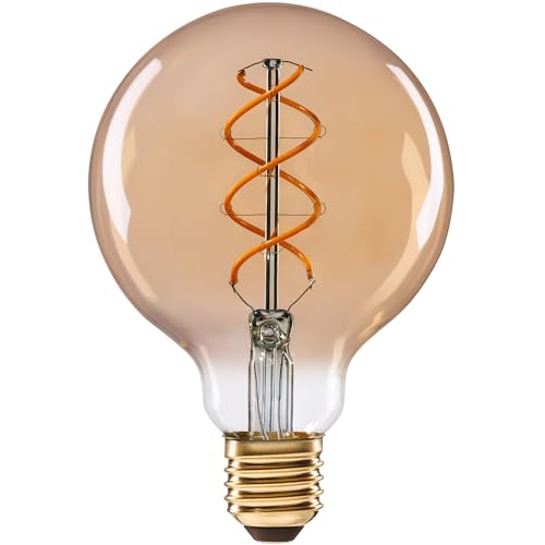 greenandco E27 G95 LED Vintage Filament Bulb 5W Replaces 35W 400lm 2000K Extra Warm White 360 230V, no Flicker, not dimmable, 4-Pack