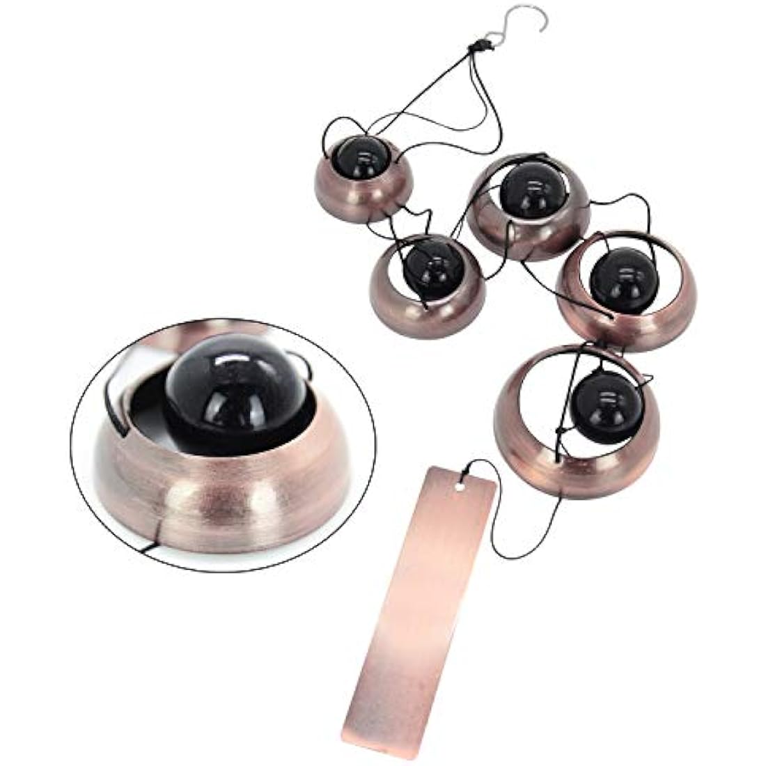 Temple Red Copper Wind Chimes, 3 Bells - Feng Shui Chimes for Garden Outdoor and Porch