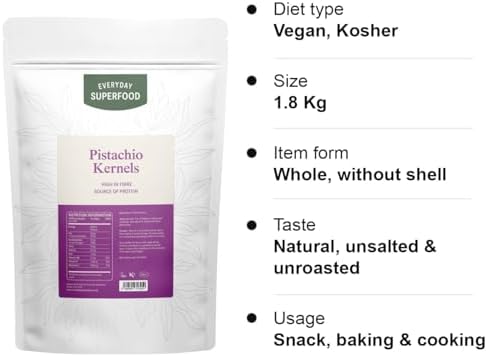 Pistachio Nuts Kernels 1.8kg Raw Shelled Pistachios Unsalted Pistachios Kernels Ideal for Pistachio Snacks or Desserts & Pudding by Everyday Superfood
