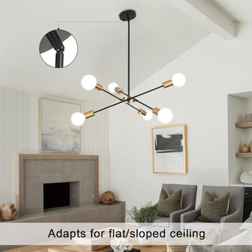 QAREHL Chandeliers Ceiling Lights, 6 Arm Sputnik Ceiling Light for Living Room Modern Black Pendant Light, Sputnik Chandelier for Bedroom, Dining Room, Kitchen, Hallway, E27 Socket