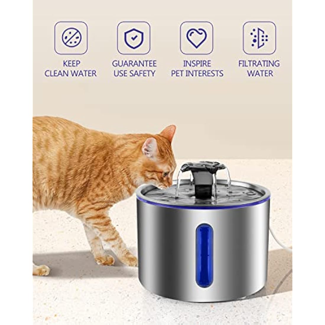 Cat Water Fountain,Water Dispenser for Cats with Water Level Window,Automatic Pet Water Fountain Super Quiet Stainless Stee