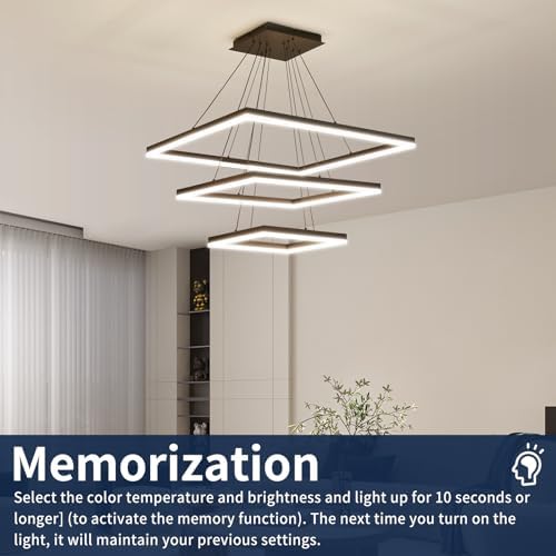 Modern LED Chandelier, 3 Ring Square LED Pendant Ceiling Light, Dimmable Foyer Chandelier Lighting Fixture, Adjustable Height Over Table Hanging Light for Living Room, Dining Room,Entryway