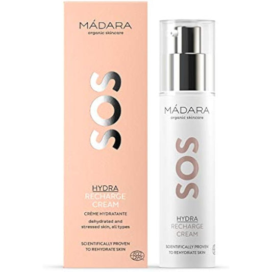 MÁDARA Organic Skincare | SOS Hydra Recharge Cream – 50ml, Intensely hydrating moisturiser with hyaluronic acid and linseed, Dermatologically proven face cream for dry skin, Organic certified