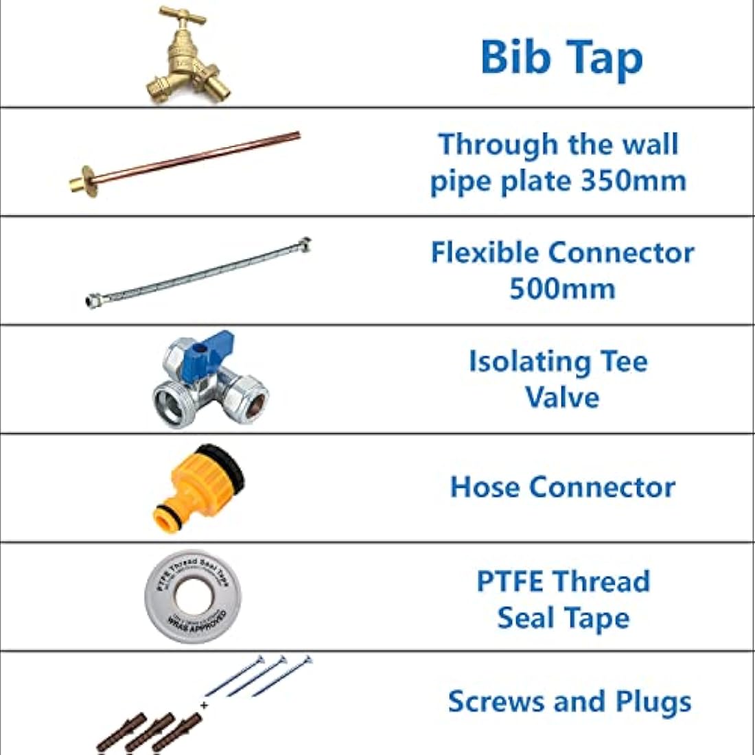 Pipestation® Complete Outside Tap Kit Garden Hose Fitting Set Tap + Wallplate Tube + PTFE + Connector +Flex+ Isolator Full kit