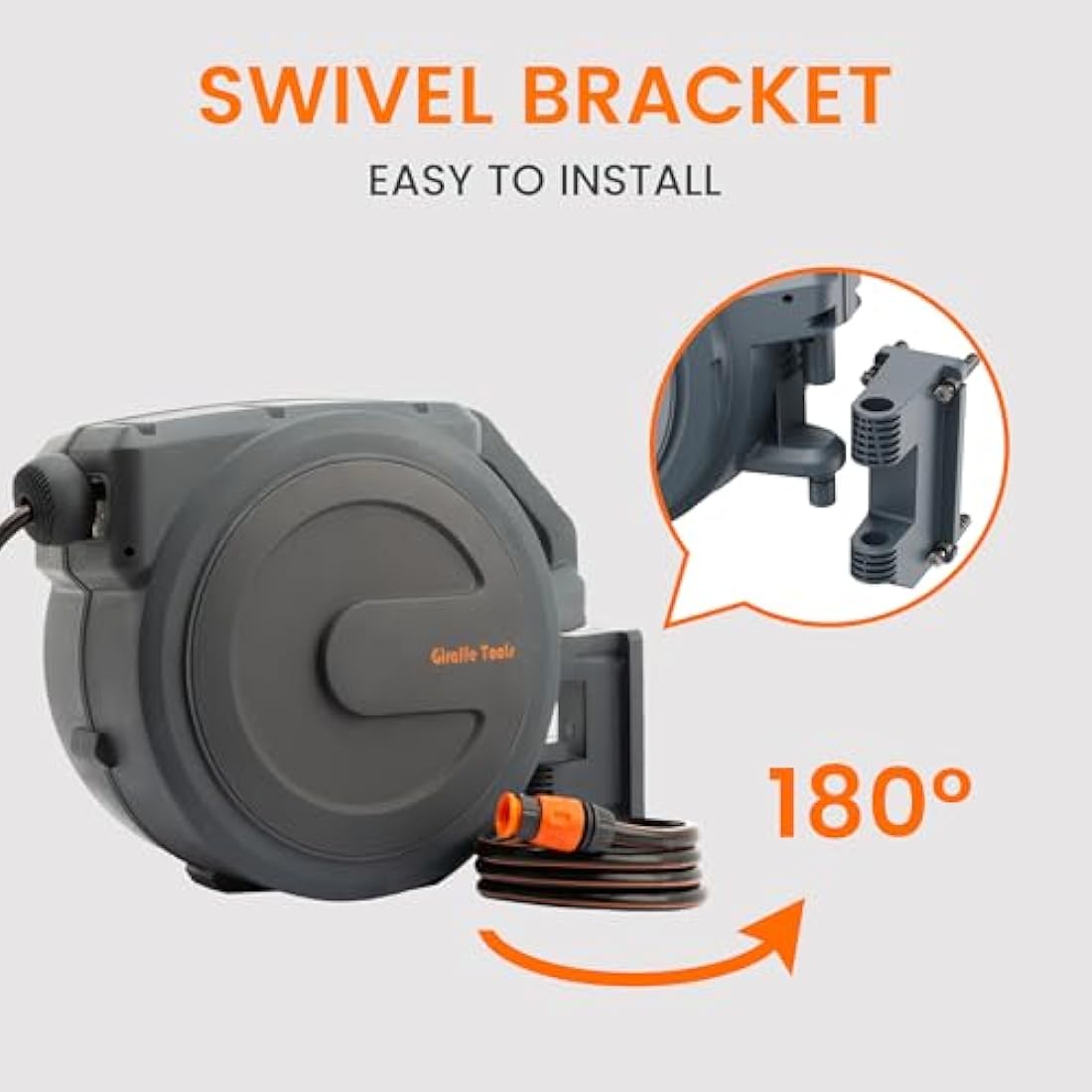 Giraffe Tools Retractable Hose Reel Wall Mounted, 25+2m Garden Hose Reel, 180° Pivotal with 7 in 1 Spray Nozzle, Grey (EUAW-25)