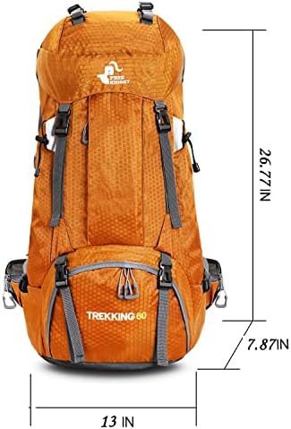 Bseash 60L Waterproof Hiking Camping Backpack with Rain Cover, Lightweight Outdoor Sport Travel Daypack Rucksack for Climbing Skiing