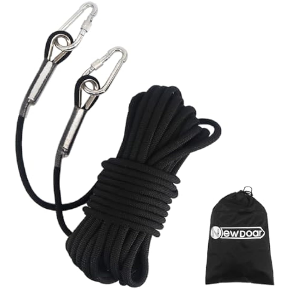 NewDoar 18KN Static Climbing Rope 10mm Accessory Cord Equipment 33FT(10M) 66FT(20M) 98FT(30M) 165FT(50M) Escape Rope with 2 Carabiners for Ice Climbing Fire Rescue Rope Safety Rope