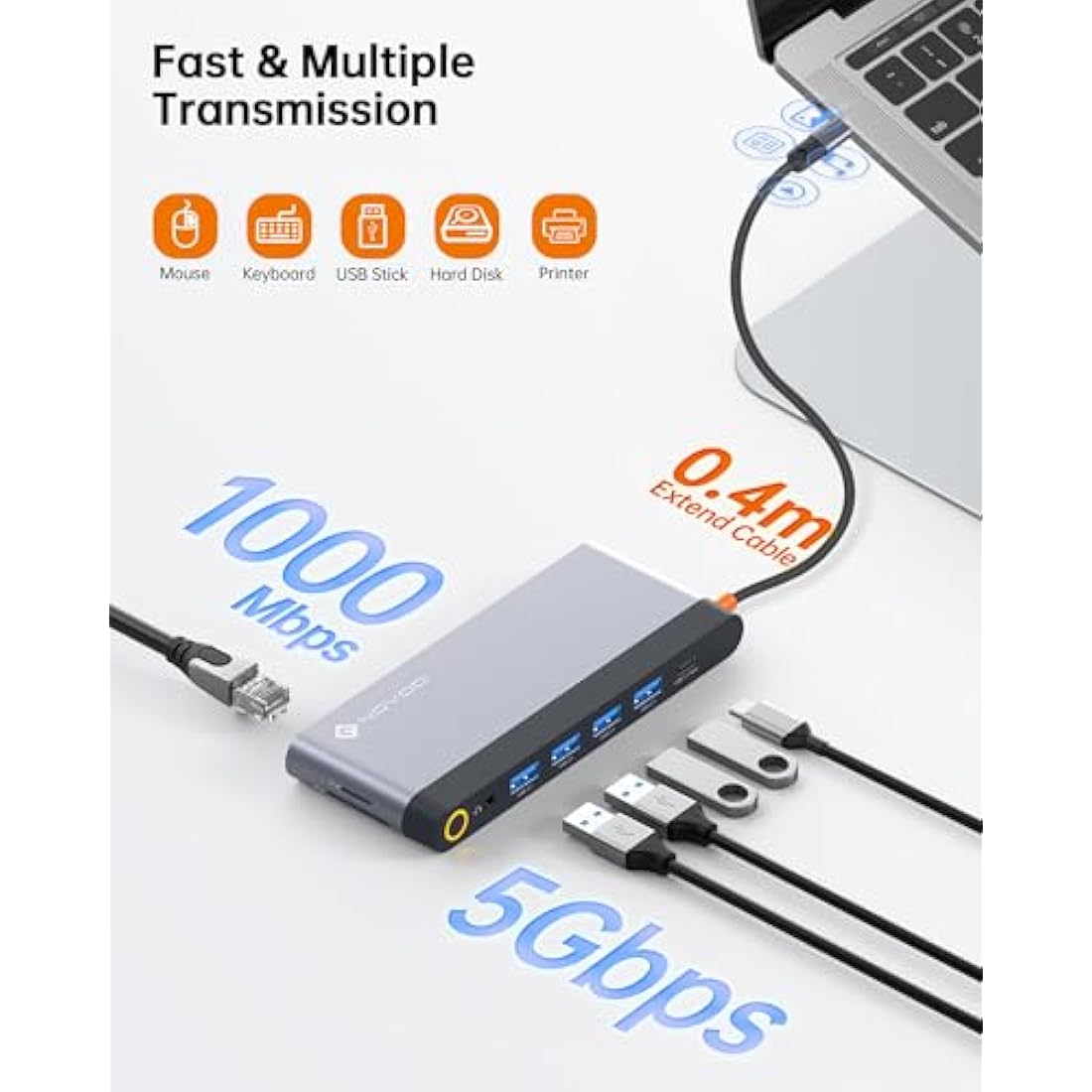 USB C Docking Station Quad Display, 14-in-1 Laptop Docking Station Dual Monitor, 8K@30Hz DP, Dual 4K@60Hz HDMI, VGA, 5 USB Data Ports, 100W PD, Ethernet, SD/TF, Mic/Audio, USB C HUB, Thunderbolt Dock