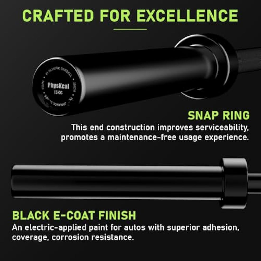 PhysKcal Olympic Barbell, 15kg/20kg Multipurpose Bar, 6.6ft/7.2ft Men's and Women’s Barbell for Weightlifting Powerlifting, 2 Inches Barbell Bar for Squat, Bench Press, Deadlift