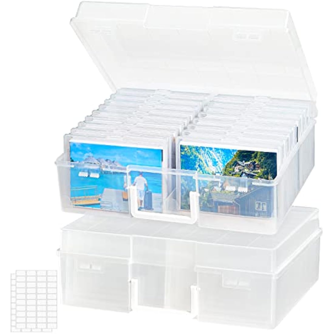 Lifewit Photo Storage Box 4" x 6" Photo Case, 36 pcs Inner Photo Keeper, Clear Photo Boxes Storage, Plastic Photo Organizer for Seed, Cards, Craft, Stickers with 1 Sheet Label, 2 Pack