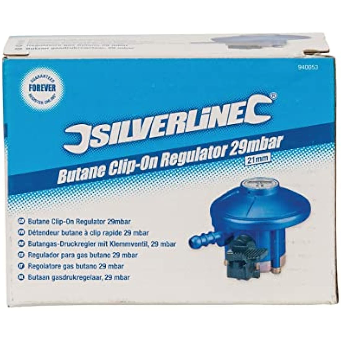 Silverline Butane Clip-On Regulator 1.5kg/hr Calor/Flogas Yellow (940053), 21 mm