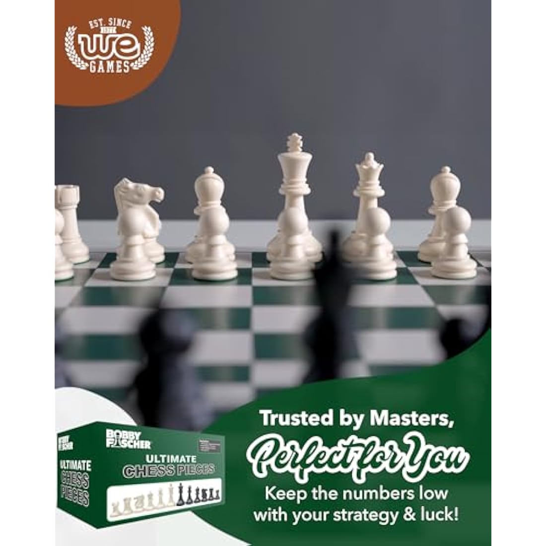 Staunton Chess Pieces - 32 Black & Ivory Chess Pieces With Felt Bottom, 9.5 cm King & 2 Extra Queens - Travel Chess Set for Indoor & Outdoor Chess - Triple Weighted Chess Pieces by WE Games