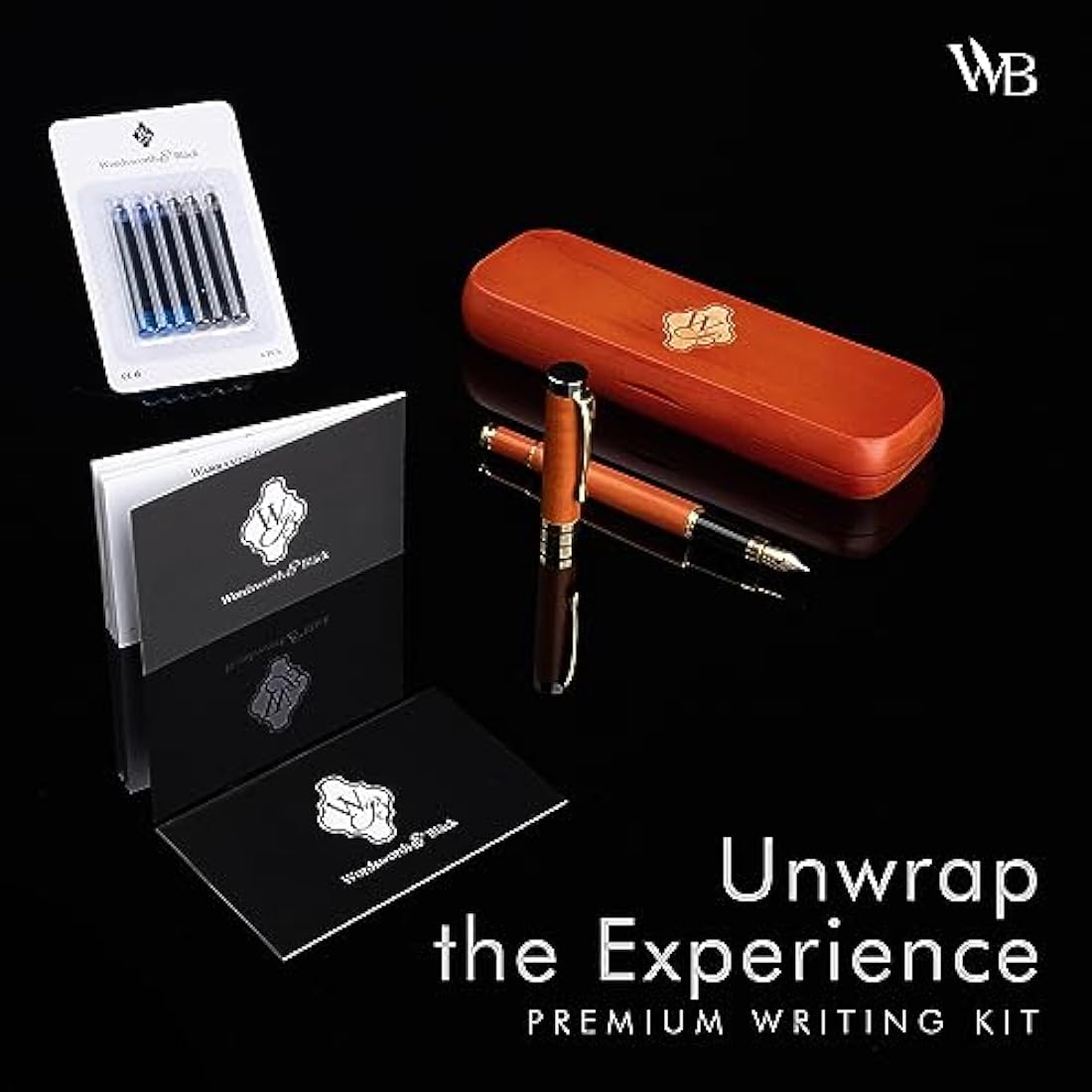 Wordsworth & Black Fountain Pen Set, Luxury Bamboo Wood - Extra Fine Nib, Gift Case; Includes 6 Ink Cartridges, Ink Refill Converter -Journaling, Calligraphy; Drawing, Smooth Writing [Cherry Wood]