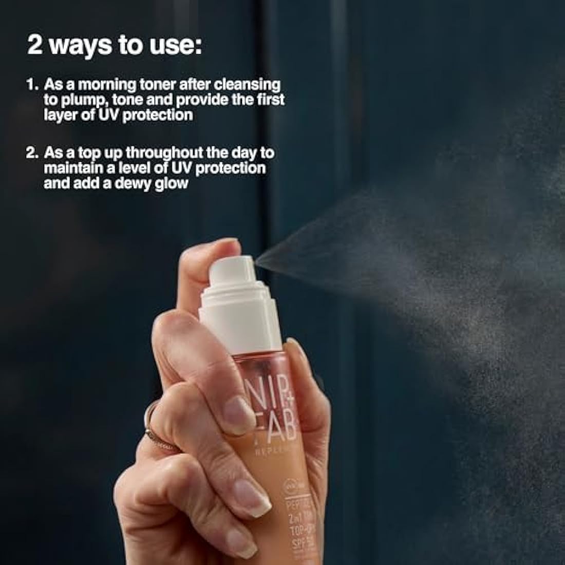 Nip+Fab Peptide Fix 2-in-1 Tone & Top-Up Mist, 4% SPF 50, Replenish and Rehydrate Your Skin, Top-Up your Sun Protection On-The-Go, SPF Top-Up Over Makeup, 75ml