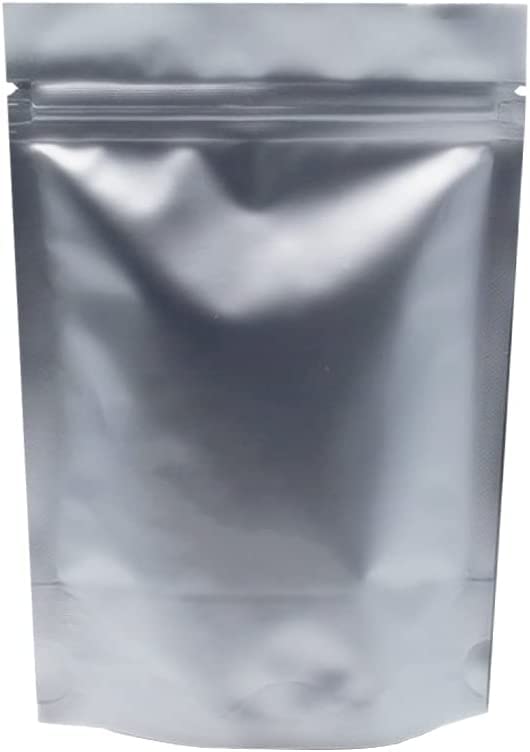 WACCOMT Pack 50 Pieces Silver Pure Mylar Foil Bags Smell Proof Stand Up Pouch 3.94mil Thick Aluminium Foil Zipper Lock Pouches Resealable Food Bag for