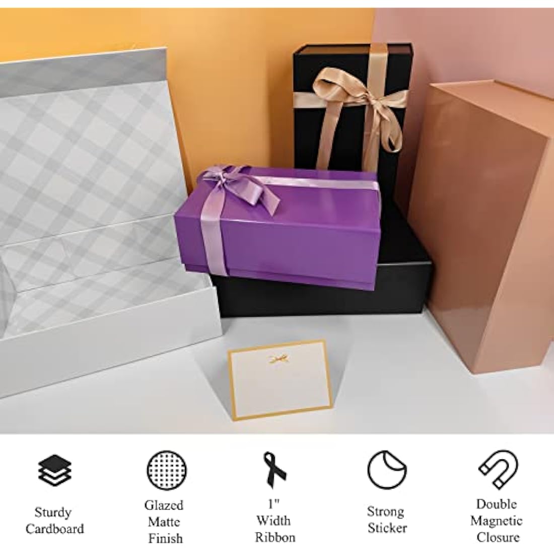 Tekhoho White Large Gift Box 33x23.7x10 cm, Premium Present Box with Magnetic Lid and Ribbon for Holidays Wedding Birthday Gift Packaging, Plaid Lining