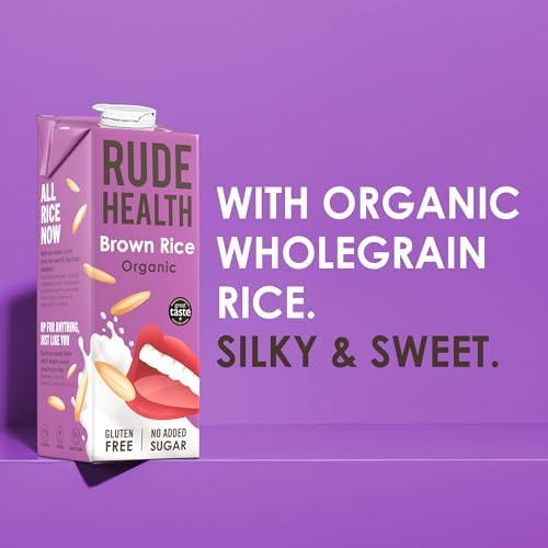 Rude Health 6 x 1 Litre Organic Brown Rice Dairy-Alt Milk, 100% Natural Organic Drink, Lactose Free, Dairy Free & Gluten-Free, Unsweetened, Award-Winning, Healthy & Vegan, 100% Recyclable Packaging