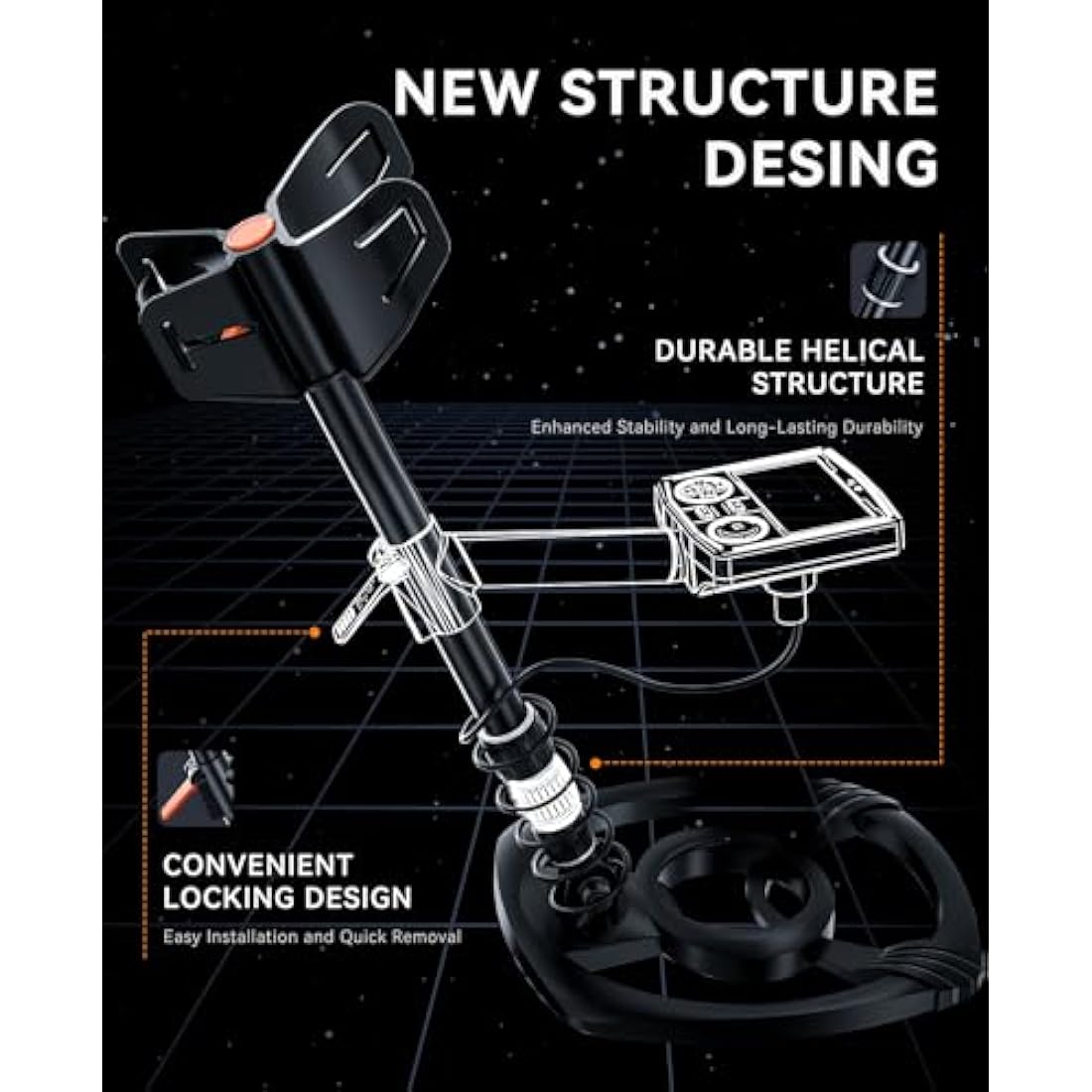 SUNPOW Metal Detector for Adults Professional, High-Tech with DSP Chip and Structure, 3 Pieces Custom, 30cm Waterproof Coil, 2 x LCD Display, 5 Modes, Adjustable Length (50 cm - 150 cm), Stable Spiral