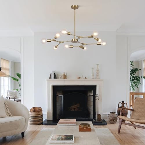 Modo Lighting Modern Sputnik Chandelier Light 9 Lights Gold Ceiling Mid Century Pendant Light for Kitchen Living Room (Gold)