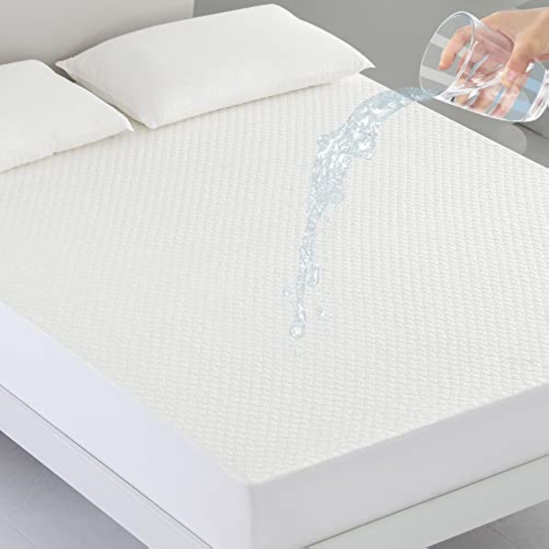Coriwell Waterproof Mattress Protector - Super King Size Bamboo Extra Deep Pocket Mattress Protector, Breathable Fitted Bed Mattress Covers with Elasticated Skirt White
