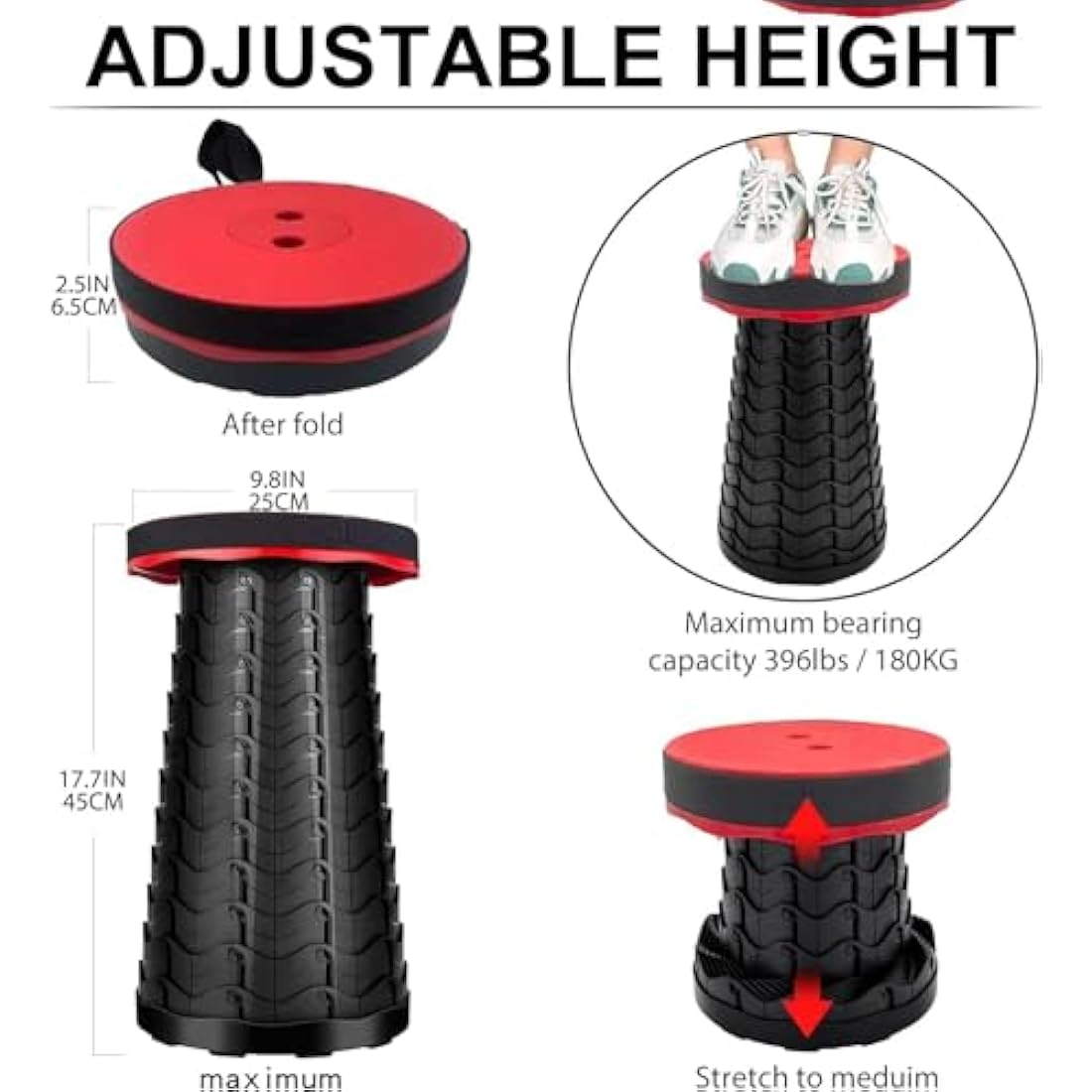 Portable Folding Stool for Camping Outdoor - Max Load Capacity 396 LBs - LUXJET Small Folding Chair for Hiking, Fishing, Travel (Red)