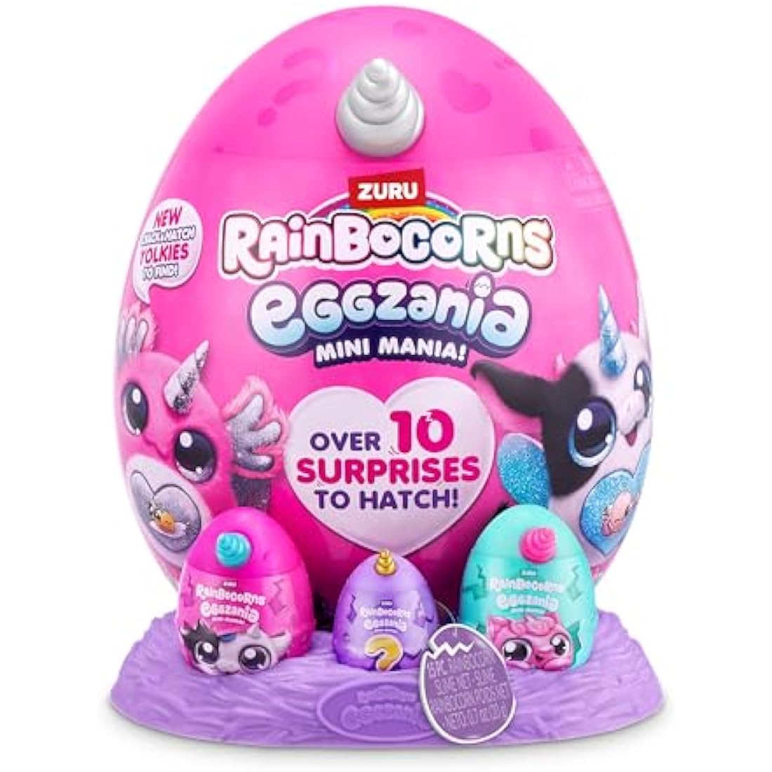 Rainbocorns ZURU Eggzania Mini Mania, Monkey, by ZURU Plush Surprise Unboxing with Animal Soft Toy, Idea for Girls with Imaginary Play (Monkey)