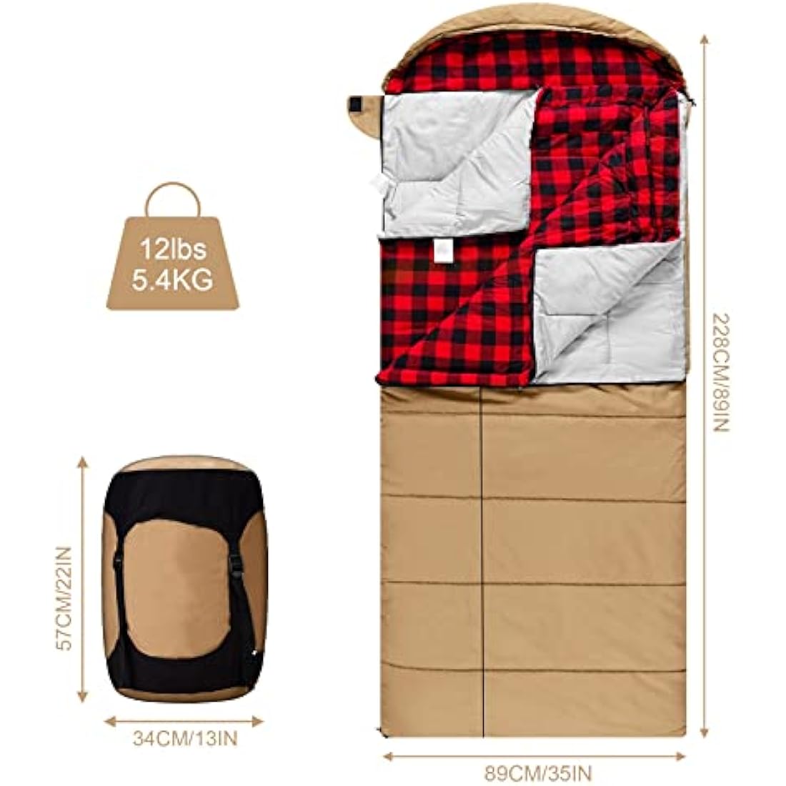 Winter 0 Degree Canvas Sleeping Bag for Fishing, Hunting, Traveling and Camping Particularly in Cold Winter Outdoor with Removable Flannel Liner and Free Compression Sack for Big and Tall Adults