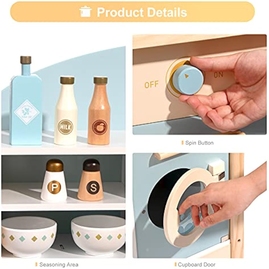 ROBUD Kids Kitchen Wooden Toys Age 3 4 5 | Play Kitchen Toy for 3 4 5 6 Year Old Girl Boy Gifts Wooden Kitchen Kids Birthday for Girls Role Play Toys 3-6 Years Old Presents